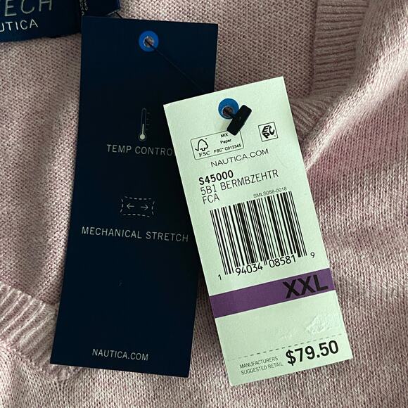Nautica Men's XXL NavTech V-Neck Sweater Long Sleeve Pink Heather NEW - Picture 10 of 11